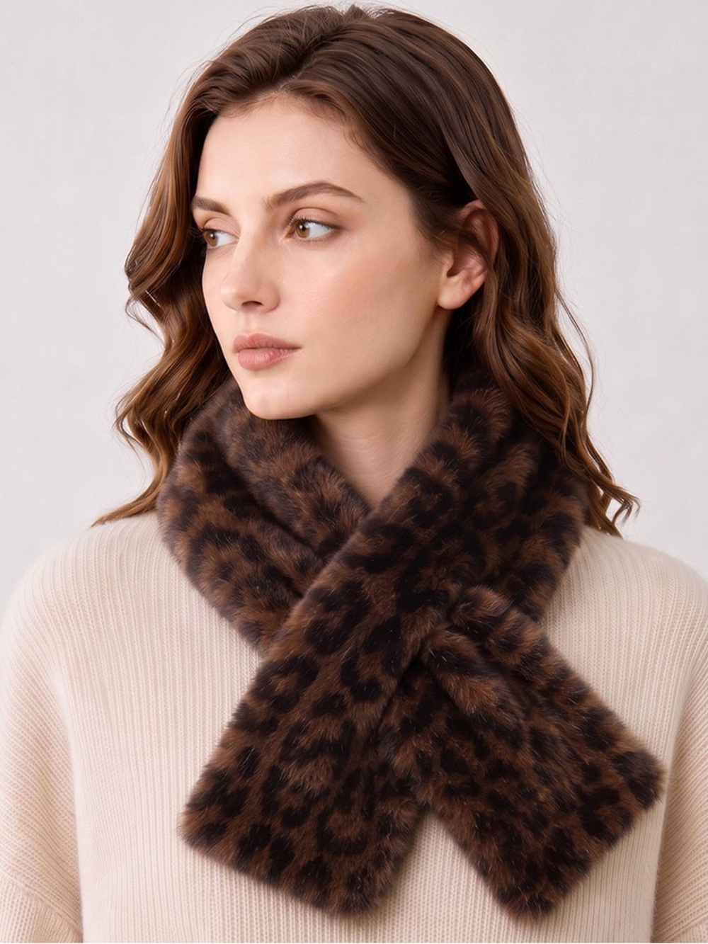 Plush Faux Fur Pull-Through Winter Scarf - Black or Leopard
